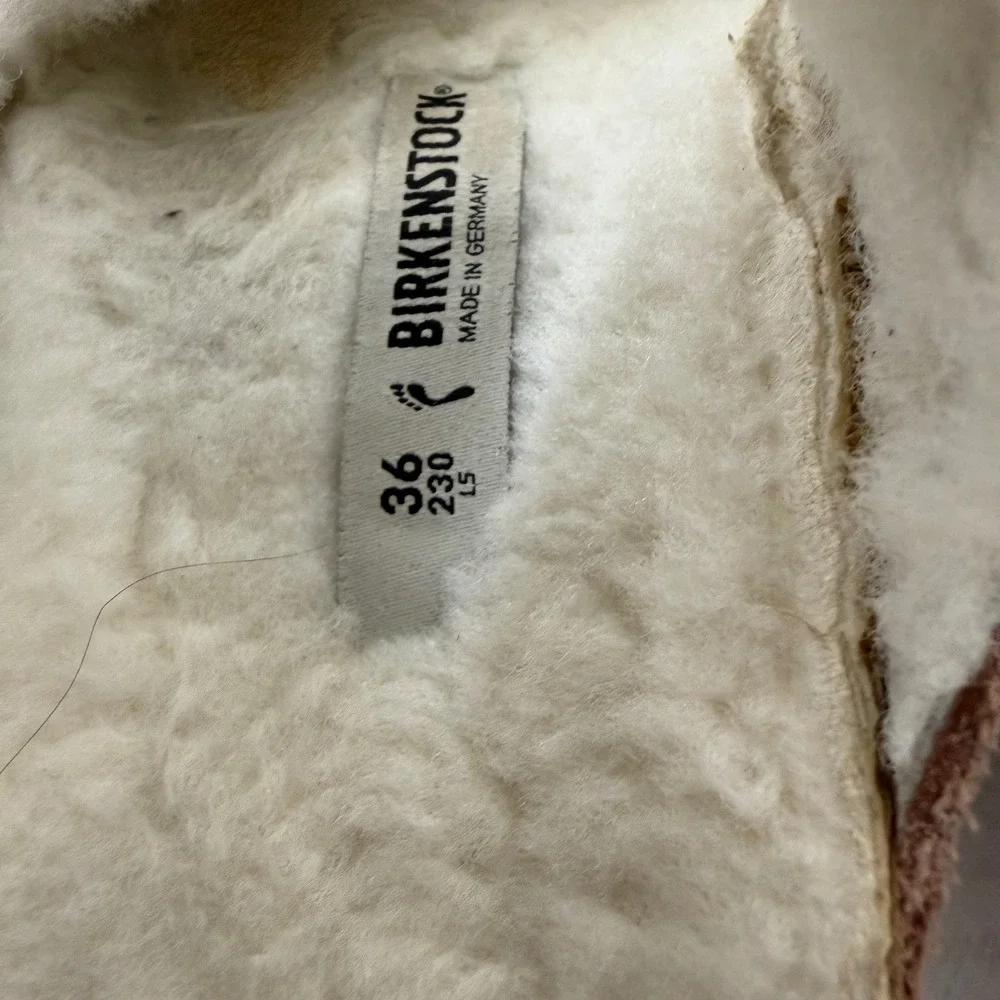 Birkenstock Arizona Shearling Pink Suede Two Strap Slide Sandals Womens Size 5